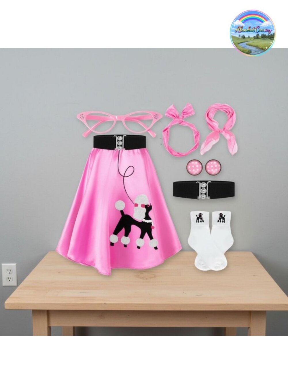 Women's 7-Piece 1950s Poodle Skirt Costume Accessory Set with Chiffon Scarf